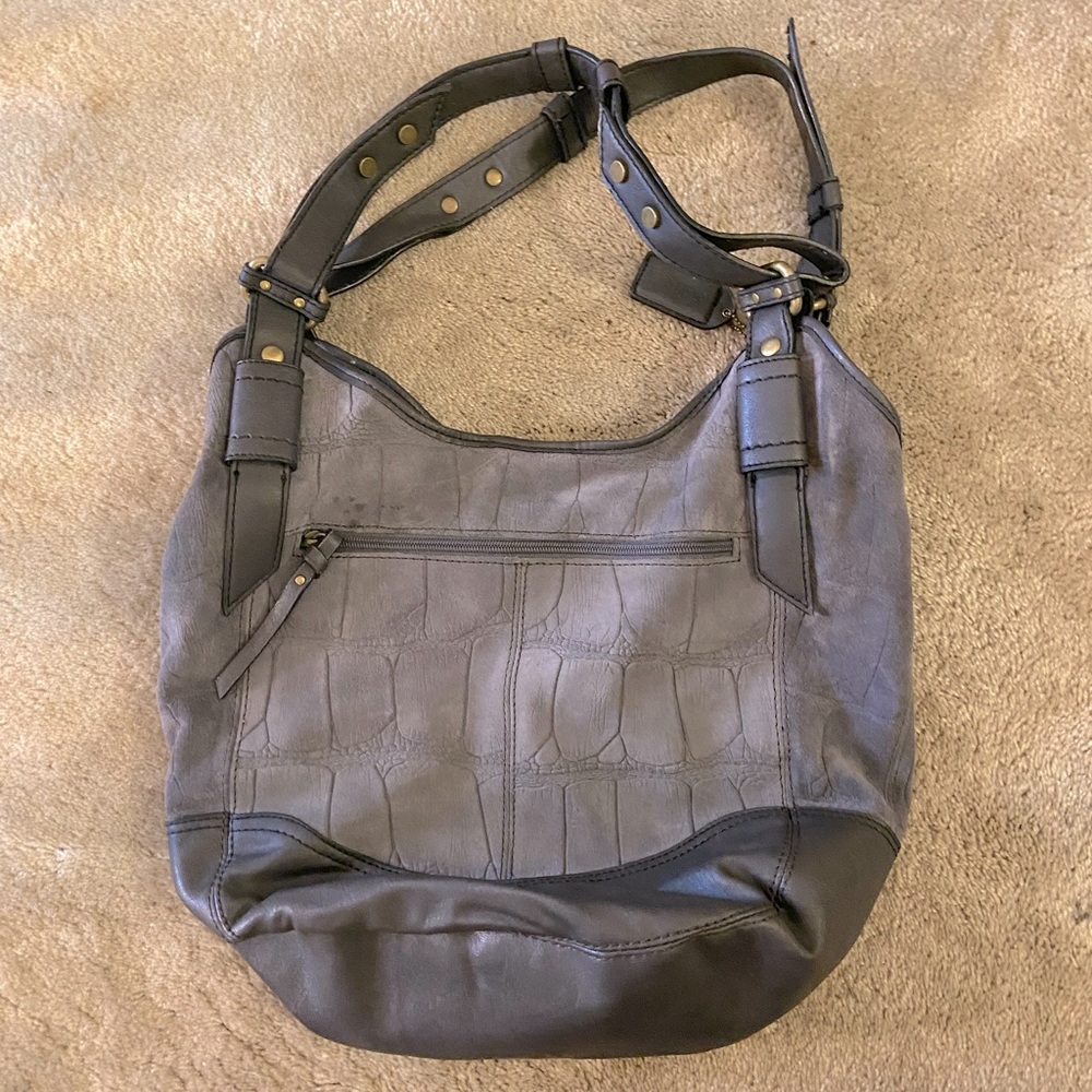 A.N.A Genuine Leather Suede Gray Hobo Bag